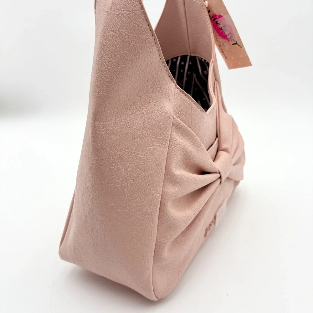 Betsey Johnson LBROSA Hobo Bag Bow Accent Shoulder Bag Purse Taupe NWT‎